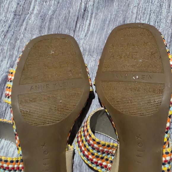 Anne Klein Beae Woven Wedge SandalsMulticolored Strappy Cork Heel Buckle 6 1/2 - Picture 14 of 14